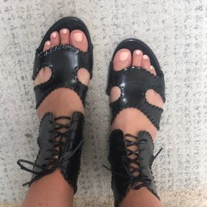 Alaia black leather sandals